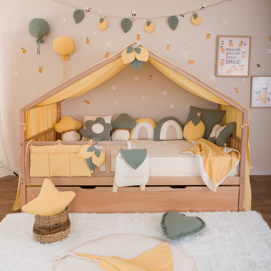 Peony | Μοντεσσόρι Παιδικό Κρεβάτι Σπιτάκι από ξύλο οξυάς με 2ο συρτάρι κρεβάτι & Κιτ μετατροπής - HEBE KIDS HOME