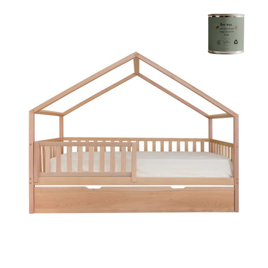 Peony | Μοντεσσόρι Παιδικό Κρεβάτι Σπιτάκι 200Χ90 από μασίφ ξύλο οξιάς με 2ο συρτάρι κρεβάτι & Κιτ μετατροπής| Δώρο Στρώμα Αφρού 200Χ90 | Δώρο Μπαλόνι Διακοσμητικό τοίχου με κεντημένο το όνομα του παιδιού - HEBE KIDS HOME