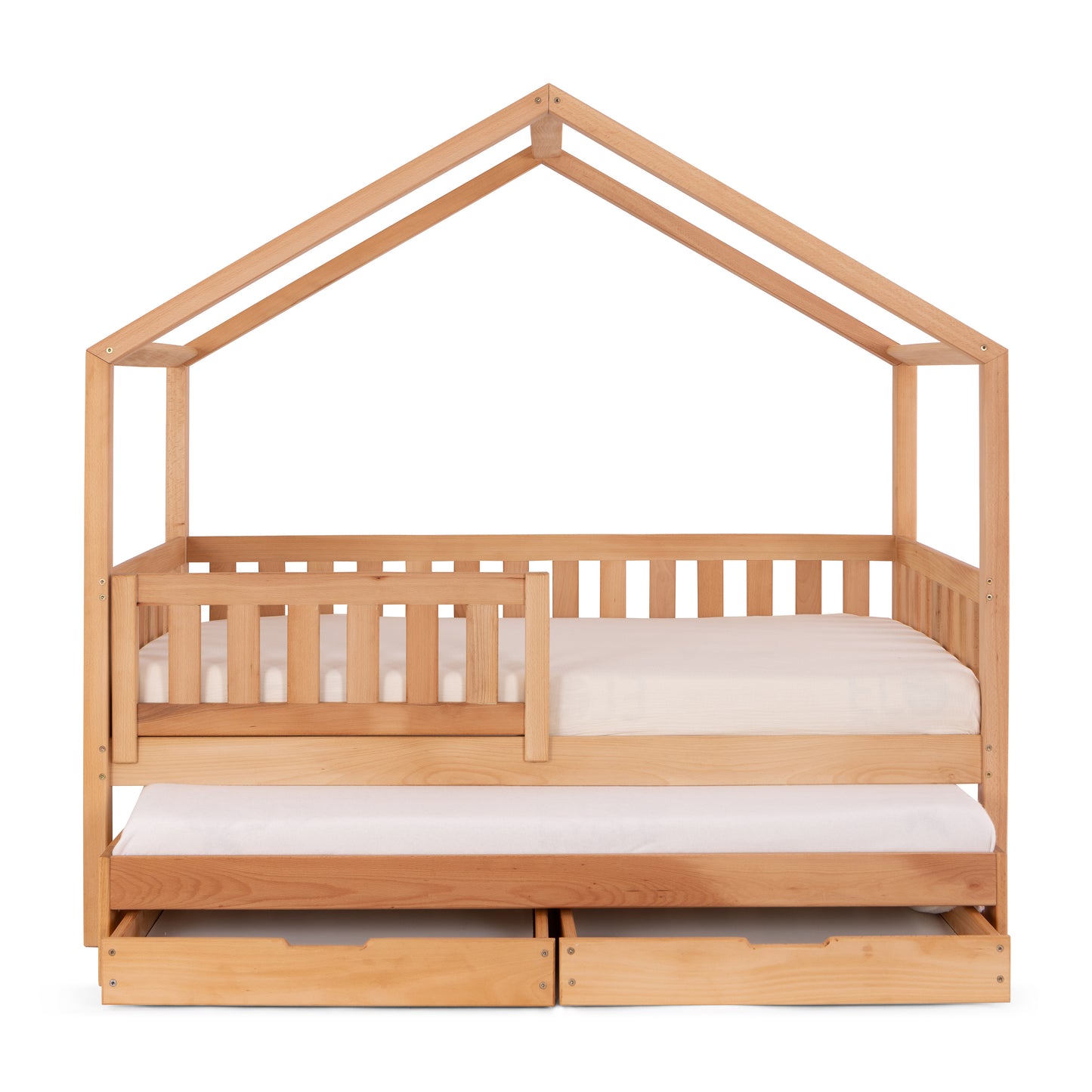 Peony Plus | Μοντεσσόρι Παιδικό Κρεβάτι Σπιτάκι από ξύλο οξιάς με 2ο Κρεβάτι & 2 Συρτάρια Αποθήκευσης | Κιτ Μετατροπής - HEBE KIDS HOME