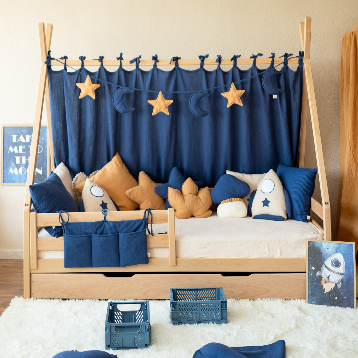 Luca | Κρεβάτι Σκηνή Montessori 200x90 από Ξύλο Οξιάς με 2ο Κρεβάτι & Κιτ Μετατροπής | Δώρο Στρώμα & Μπαλόνι με Όνομα - HEBE KIDS HOME