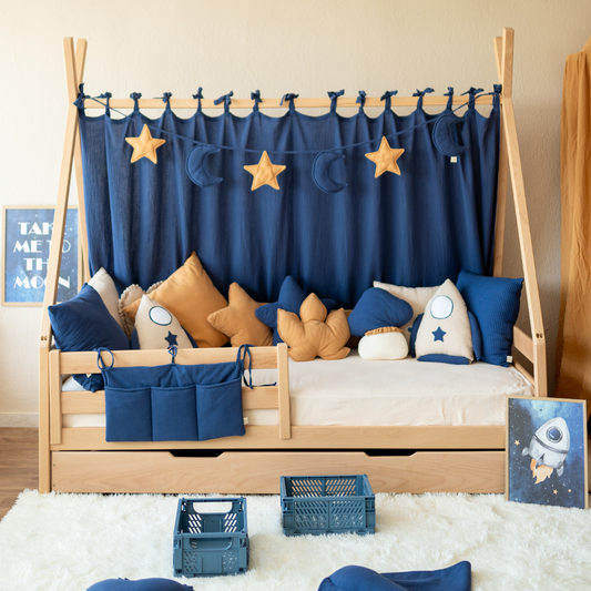 Luca | Κρεβάτι Σκηνή Montessori 200x90 από Ξύλο Οξιάς με 2ο Κρεβάτι & Κιτ Μετατροπής | Δώρο Στρώμα & Μπαλόνι με Όνομα - HEBE KIDS HOME