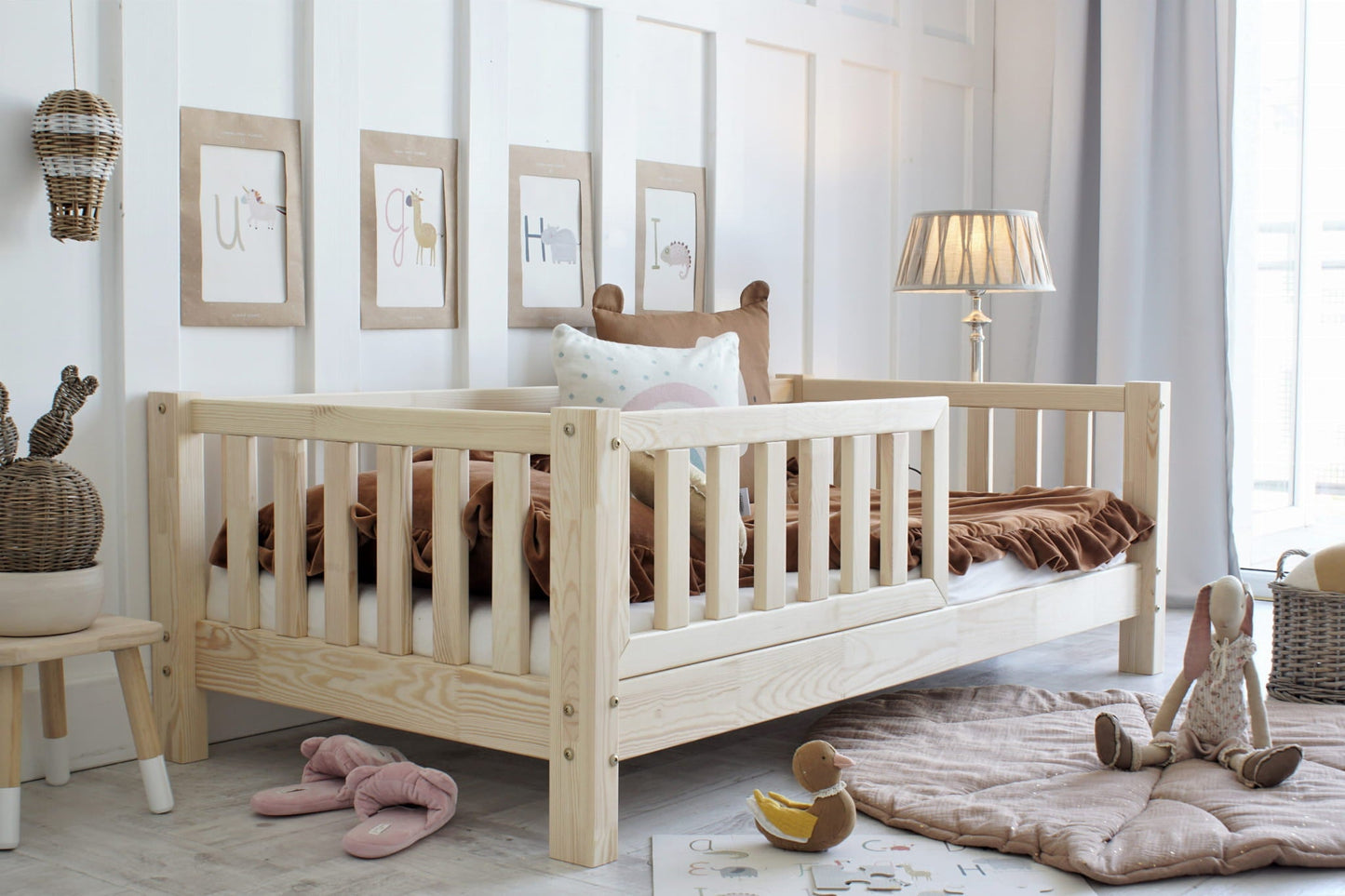 Παιδικό Κρεβάτι Basic Love Φυσικό Ξύλο 190x90cm 10cm Ποδαράκι - HEBE KIDS HOME