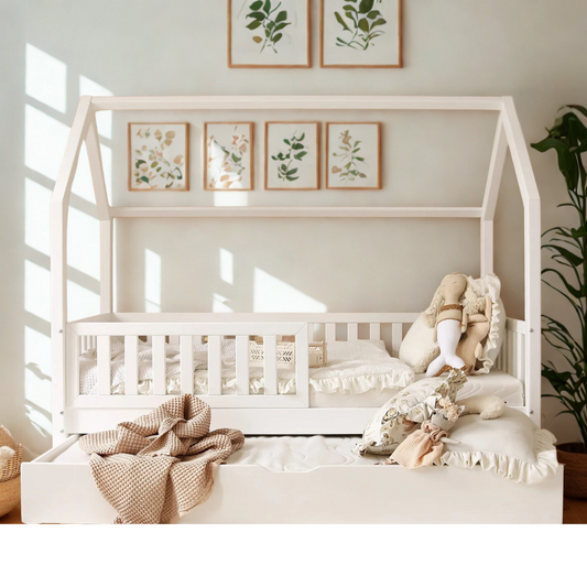 Κρεβάτι σπιτάκι Noa Plus με αφαιρούμενο κάγκελο και δεύτερο κρεβάτι συρτάρι