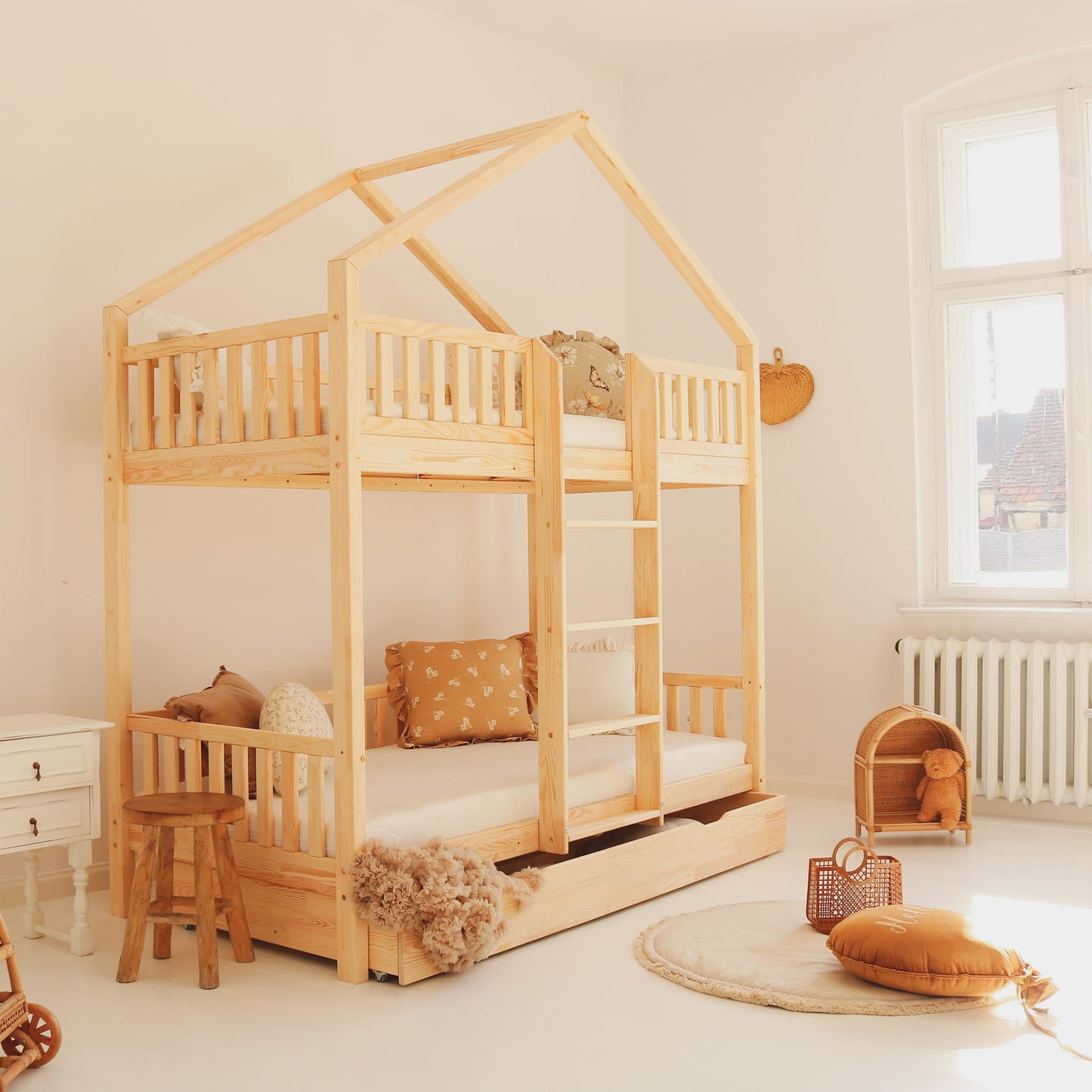 Παιδική Κουκέτα Housebed Σπιτάκι Με Συρτάρι Από Φυσικό Ξύλο 190x90cm - 10% Έκπτωση Στα Στρώματα - HEBE KIDS HOME