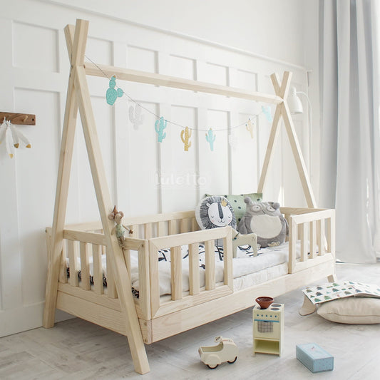 Παιδικό Κρεβάτι Tipi Duo Από Φυσικό Ξύλο 190x90cm - 10% Έκπτωση Στο Στρώμα - HEBE KIDS HOME