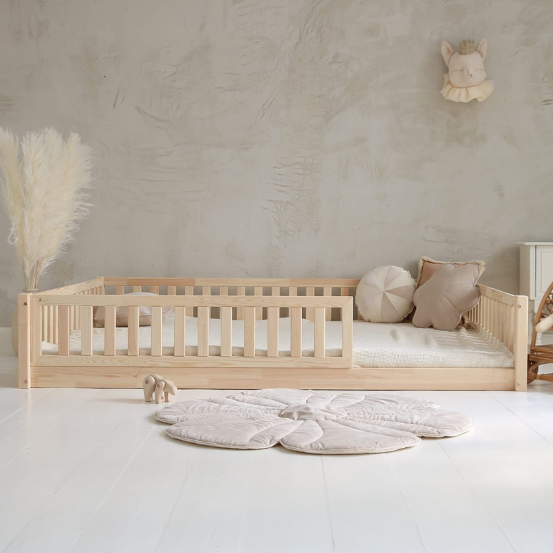 Κρεβάτι Basic Love 140x190cm Με Προστατευτικό Καγκελάκι 2/3 Φυσικό Ξύλο - HEBE KIDS HOME