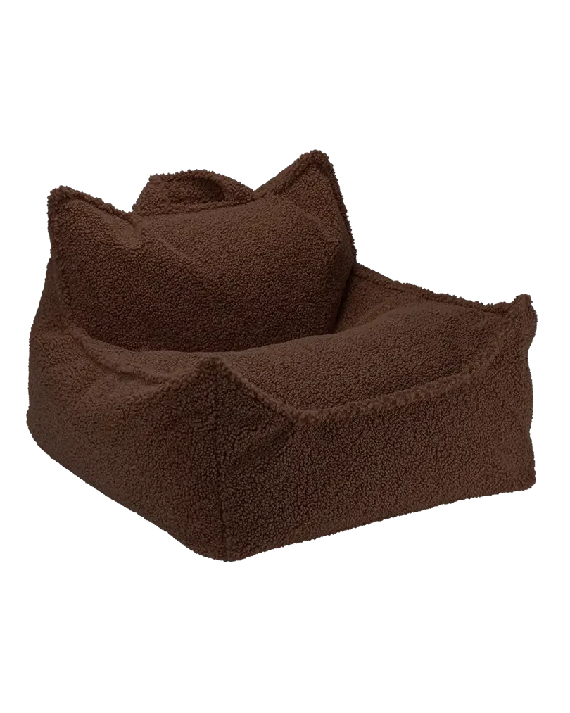 Brown plush bean bag chair on a white background