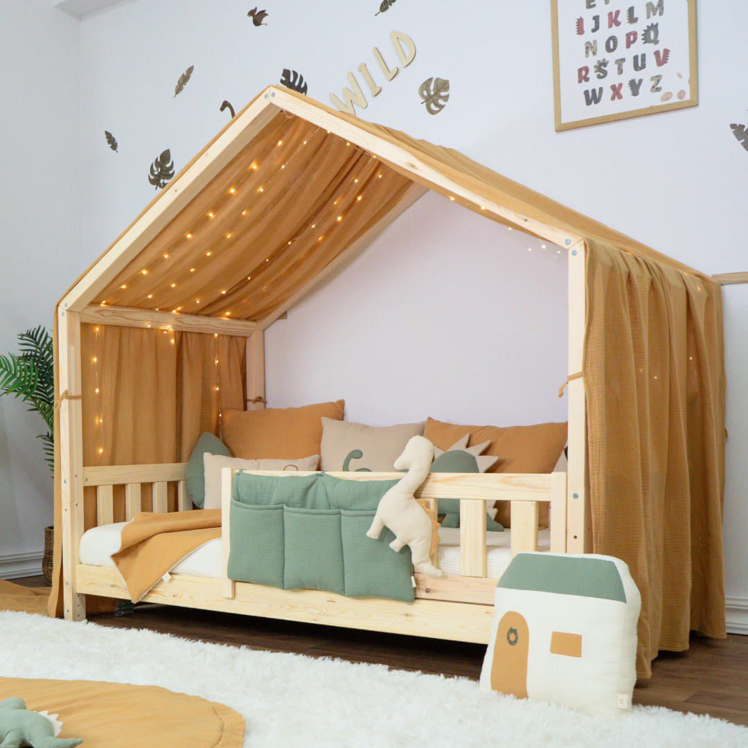 Παιδικό Κρεβάτι Σπιτάκι Montessori Olivia – Με Κιτ Μετατροπής, Ρυθμιζόμενο Ύψος & Φινίρισμα Μελισσοκέρι - HEBE KIDS HOME