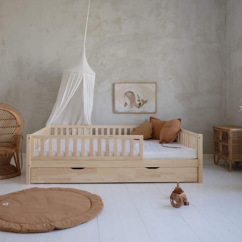 Κρεβάτι Basic Love Plus 140x200cm Με Δεύτερο Κρεβάτι και Προστατευτικό Κάγκελο 2/3 Φυσικό Ξύλο - HEBE KIDS HOME