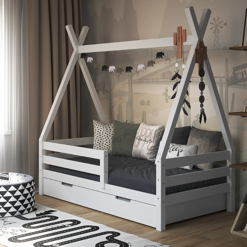 Luca | Μοντεσσόρι Παιδικό Κρεβάτι Teepee Λευκό - HEBE KIDS HOME
