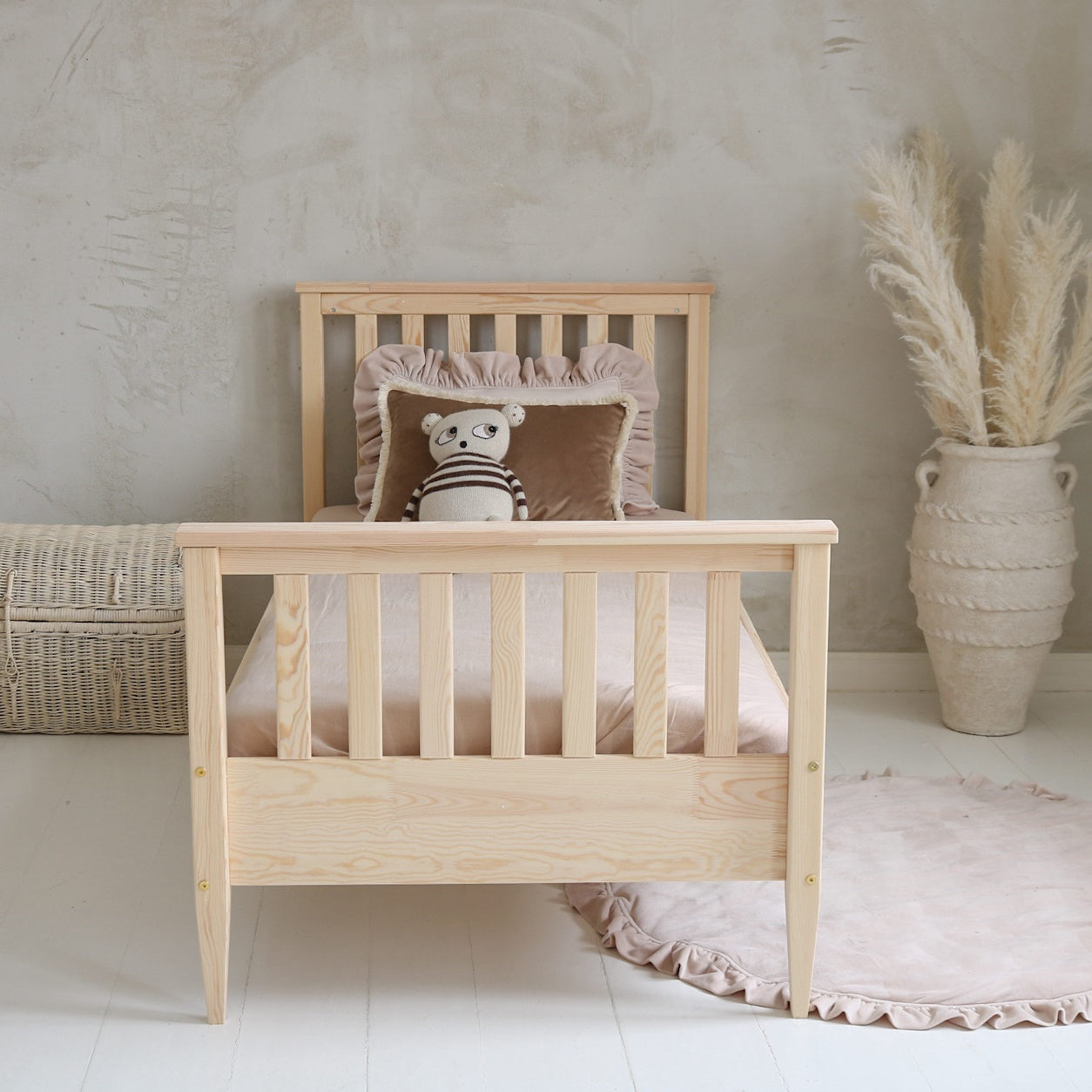 Κρεβάτι Boho Barriera Φυσικό Ξύλο 190x90cm - 10% Έκπτωση Στο Στρώμα - HEBE KIDS HOME