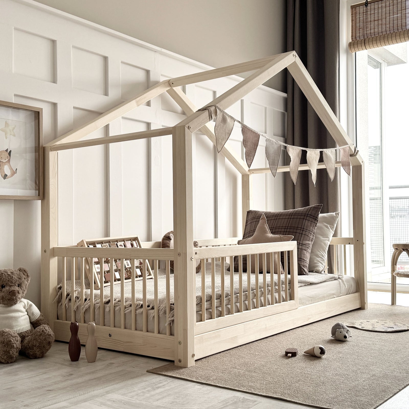 Παιδικό Κρεβάτι Σπιτάκι Housebed Alto Φυσικό Ξύλο 190x90cm 1cm Ποδαράκι - 10% Έκπτωση Στο Στρώμα - HEBE KIDS HOME