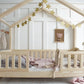 HouseBed Duo| Μοντεσσόρι Παιδικό Κρεβάτι Σπιτάκι με προστατευτικό κάγκελο σε φυσικό ξύλο -10% έκπτωση στο στρώμα - HEBE KIDS HOME