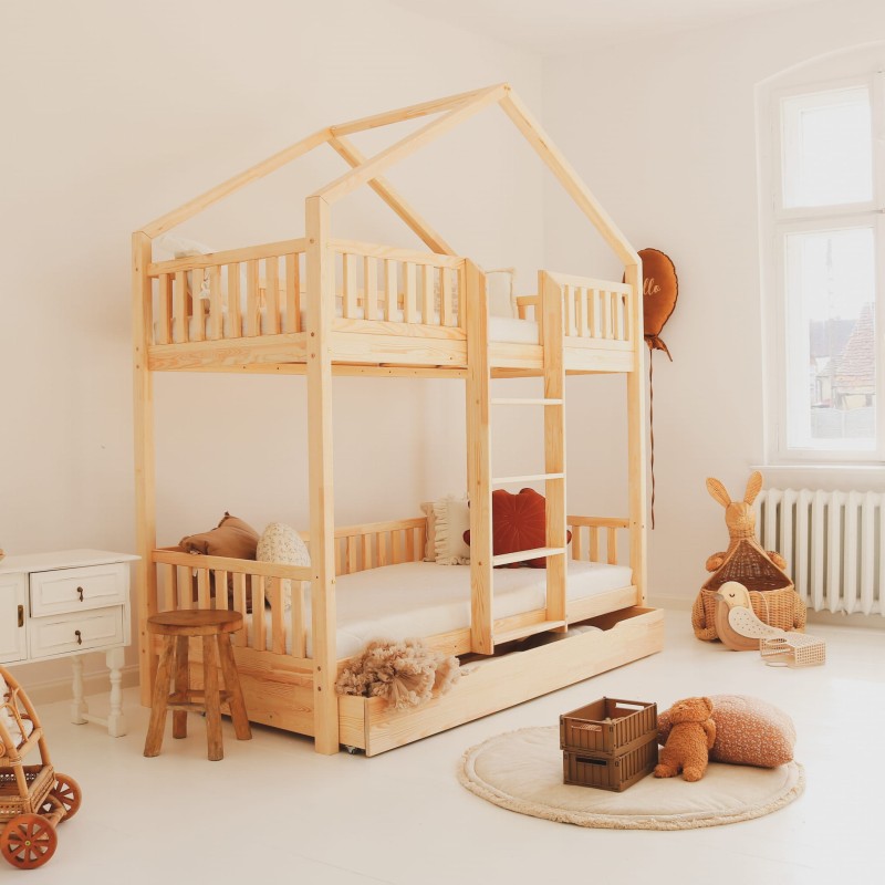 Παιδική Κουκέτα Housebed Σπιτάκι Με Συρτάρι Από Φυσικό Ξύλο 190x90cm - 10% Έκπτωση Στα Στρώματα - HEBE KIDS HOME
